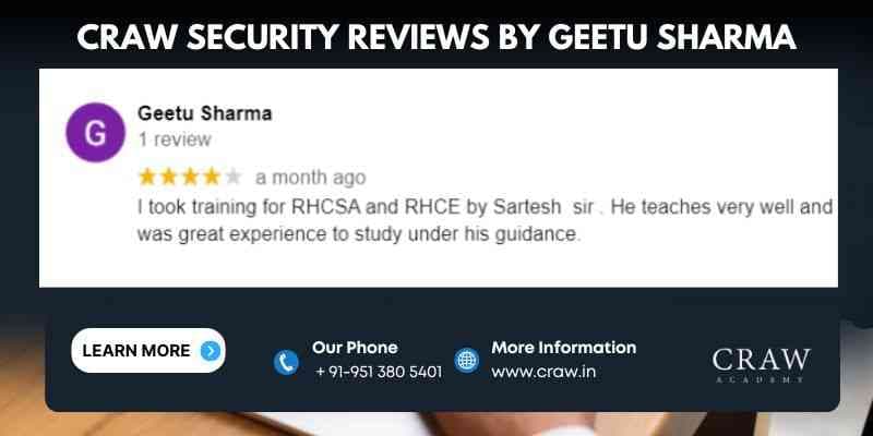 Craw Security Reviews by Geetu Sharma - Craw Security