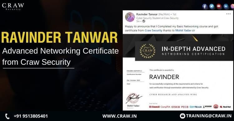 Ravinder Tanwar: Basic Networking Certification from Craw Se...