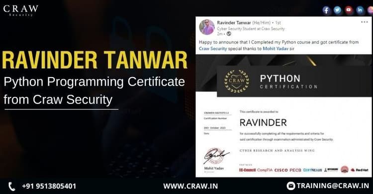 Ravinder Tanwar Celebrates Completion of Python Certificatio...