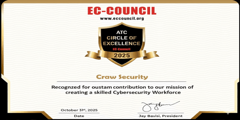 Craw Security Wins EC-Council’s Prestigious ATC Circle of Excellence Award 2025