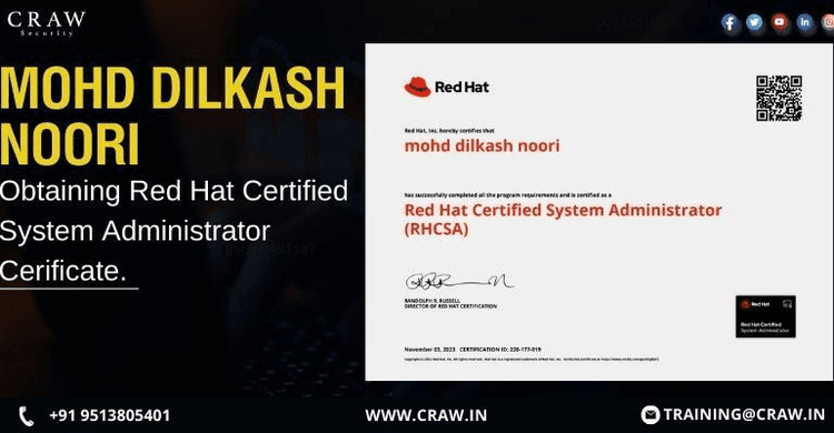 Mohd Dilkash Noori: Now a Certified Red Hat System Administr...