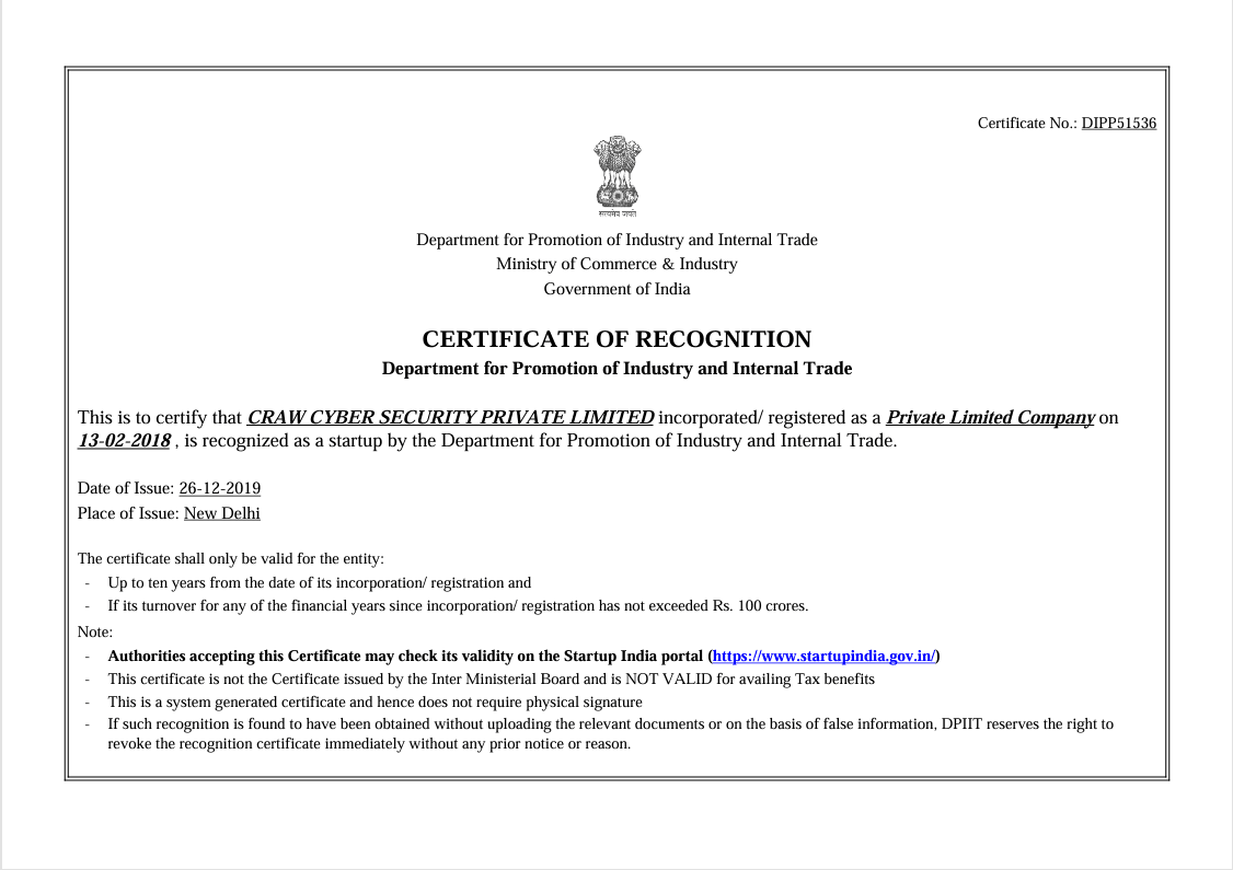 makeinindia Startup Certificaton