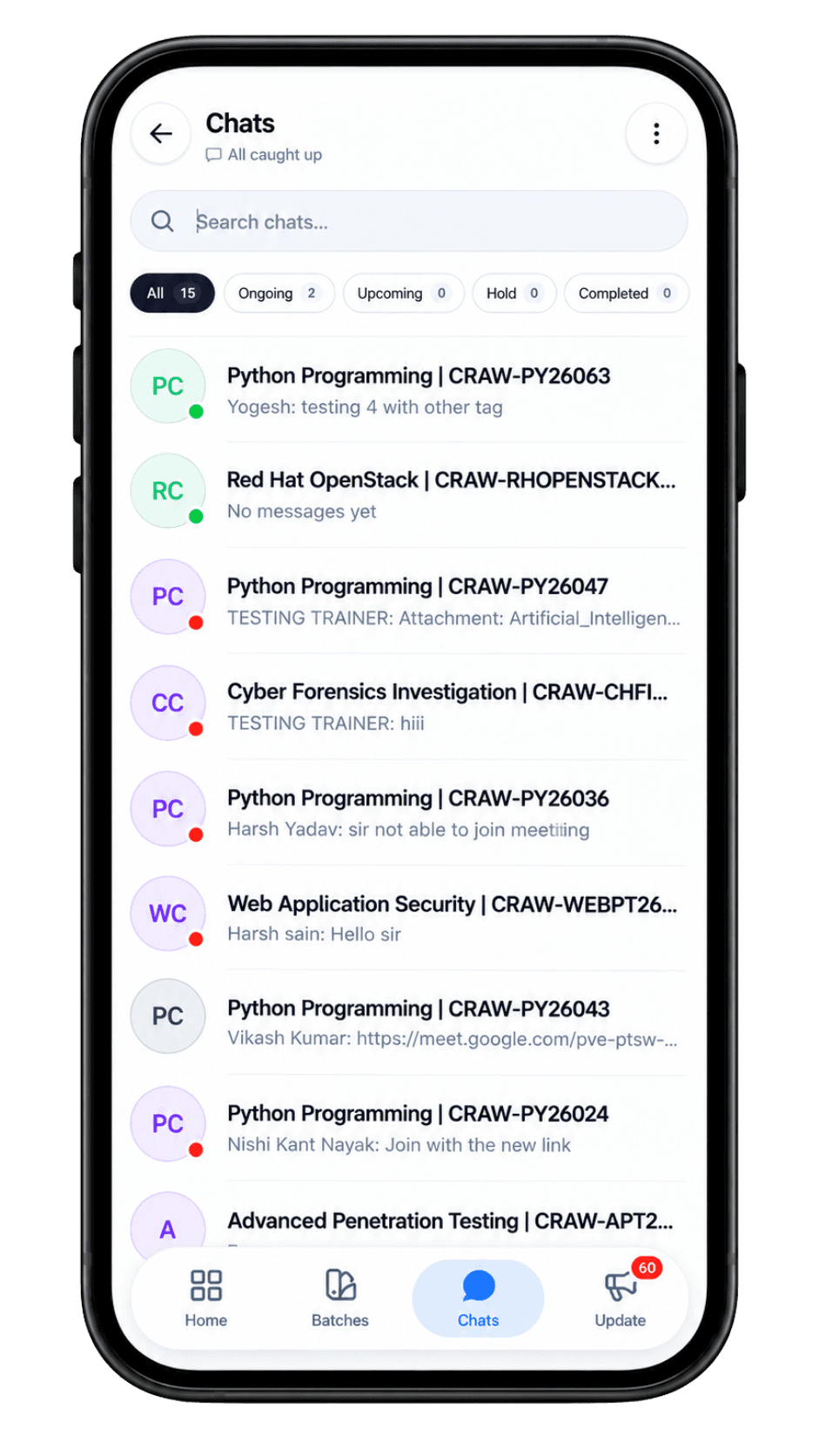 Craw Security app course screen