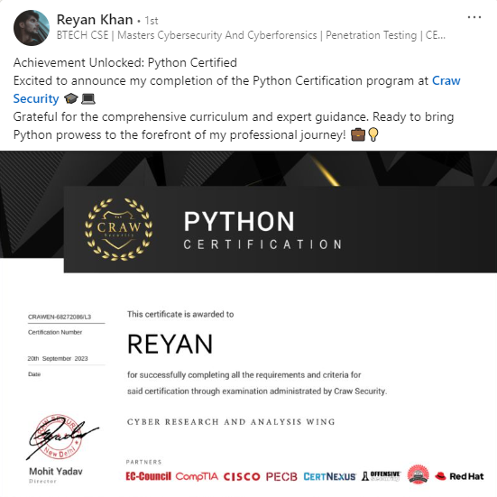 Reyan Khan Python Certified